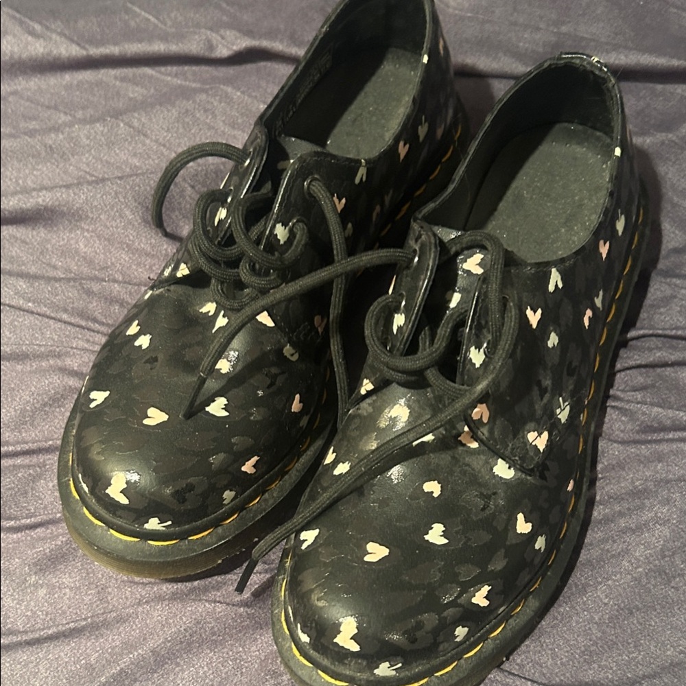 Dr. Martens Black Heart Pattern Ankle Boots